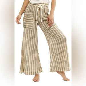 Free People Jones Beach Wide Leg Stripe Pants Moss Tan Combo